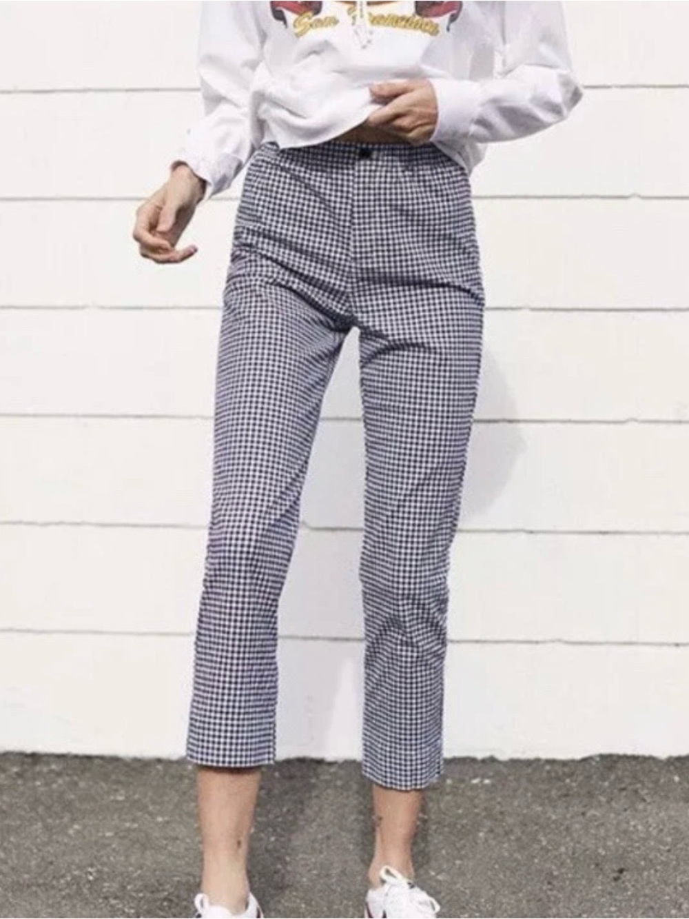 Brandy Melville Gingham Check Pants Women One Size Black White Preppy Boho